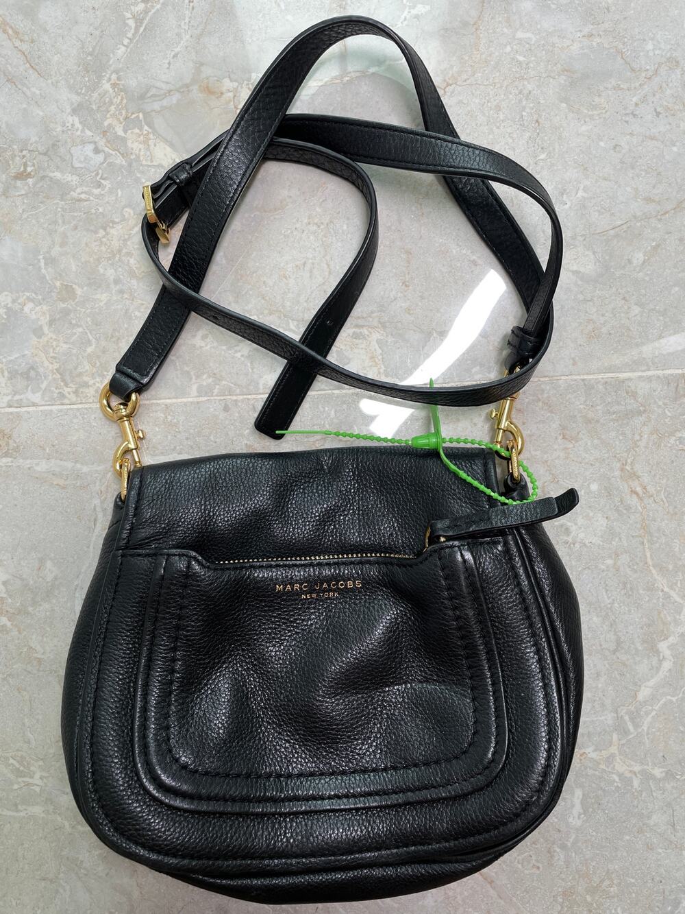 Marc Jacobs Empire City Mini Messenger Crossbody Flap Bag Black Pebbled Leather